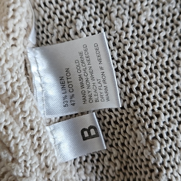 LOFT Linen Knit 3/4 Sleeve Scoop Neck Cream Beige Medium Petite - Picture 6 of 6